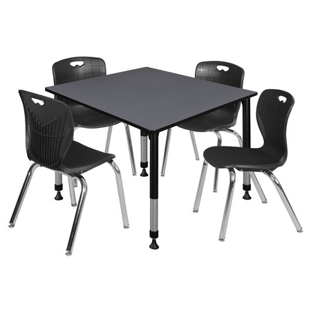 Regency Tables > Height Adjustable > Square Table & Chair Sets, 48 W, 48 L, 23-34 H, Grey TB4848GYAPBK40BK